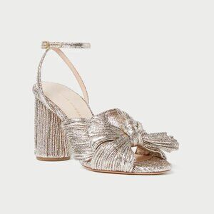NEW Loeffler Randall size 7 Camellia Champagne Pleated Bow Heel